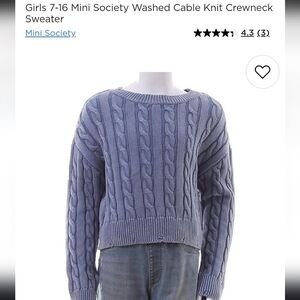 Mini Society Girls' Cable-Knit Distressed Crewneck Sweater Blue Sz M Cotton